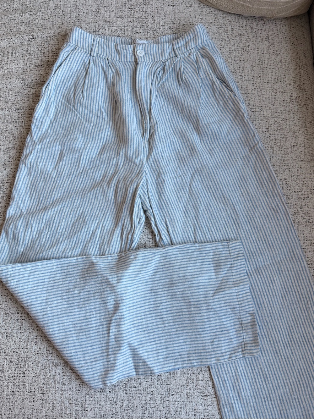 Reformation 100% Linen Blue and White Striped Pants